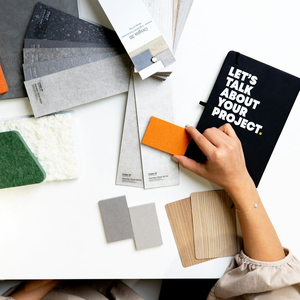 Choosing felt and material samples for an interior project