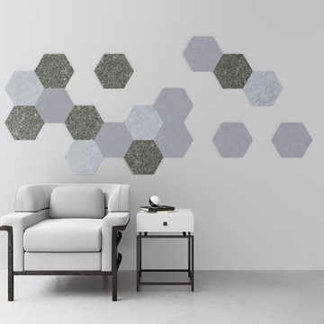 Silver, charcoal and marble Hexagon acoustic wall tiles
